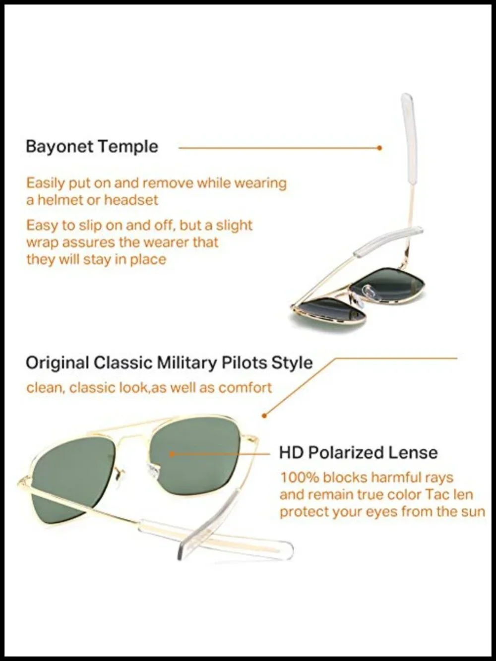 Polarized Aviator Sunglasses with Bayonet Temples for Men